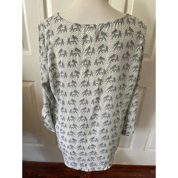 MIX 41 Hawthorn Womens Top Blouse Large Elephants Roll Tab Boho Animals Gray - Picture 6 of 10